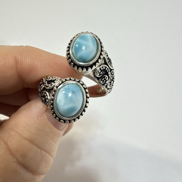 JTV Larimar Ring Blue Sterling Silver Bypass Adjustable 8-10 Pectolite 925 BBJ - Picture 7 of 13